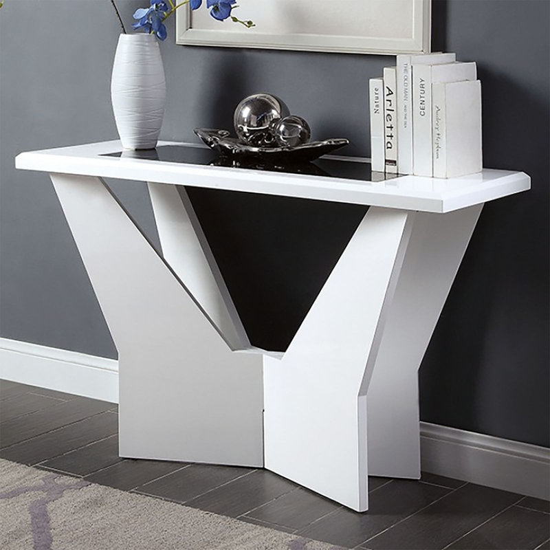 Catting 47.25'' Glass Top Console Table, White/Black, White