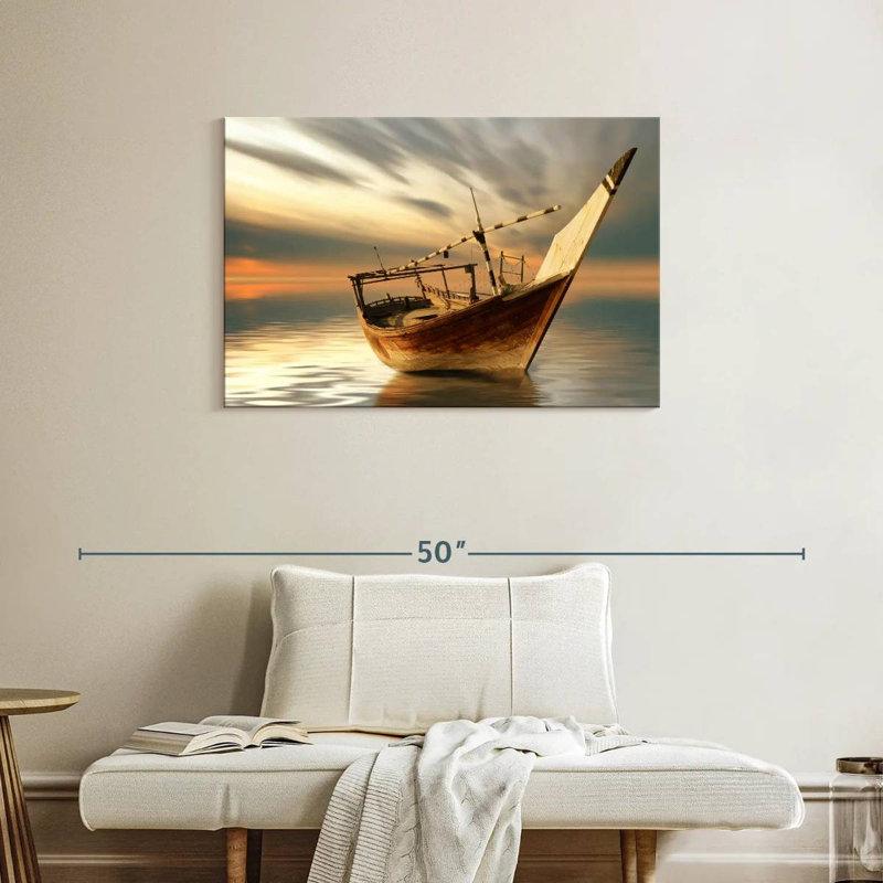 Bateau Mehar au coucher du soleil, H 24 po x l 36 po
