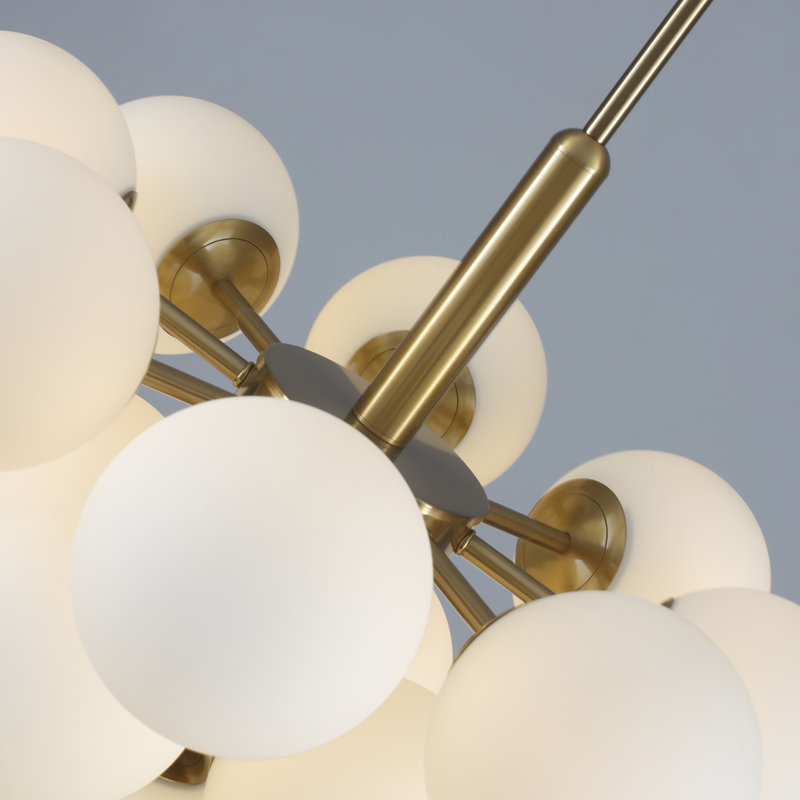 George Oliver 13-Light Dimmable Modern Brass Atomic Tiered Cluster Chandelier, Opal Glass Globe Bubble Shade for Mid-Century Bedroom