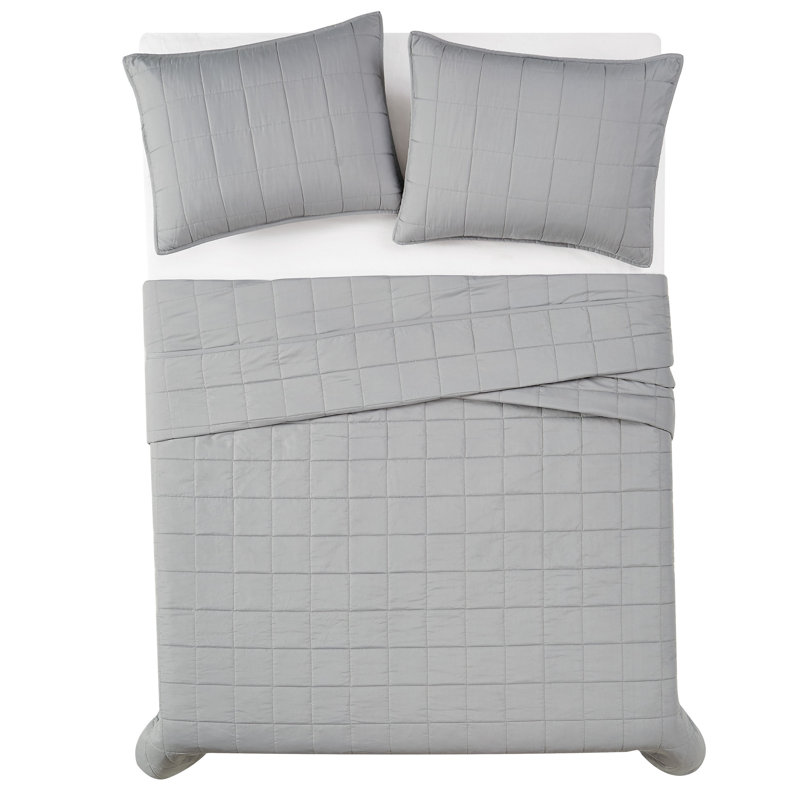 Full Grey Microfiber Quilt Set with Shams