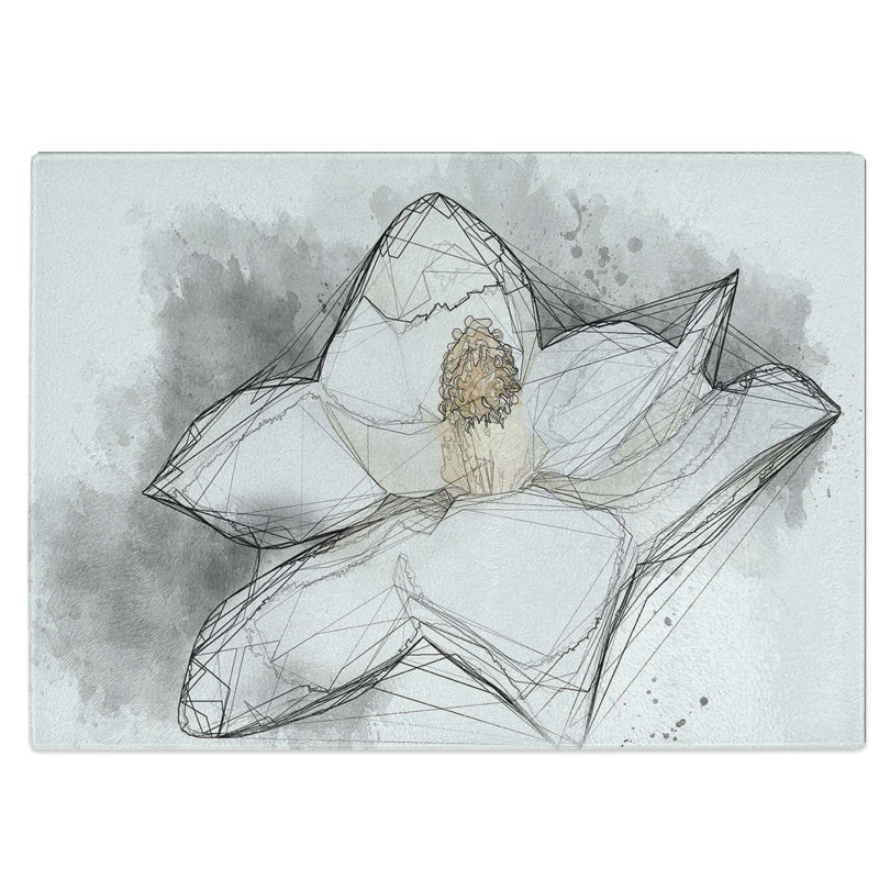 Tempered Glass Blooming Magnolia Chopping Board, 28.5 cm W x 20 cm L