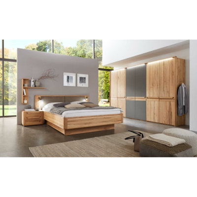 Ensemble de chambre à coucher 4 pièces en bois massif Gloria avec 2 tables de chevet et commode