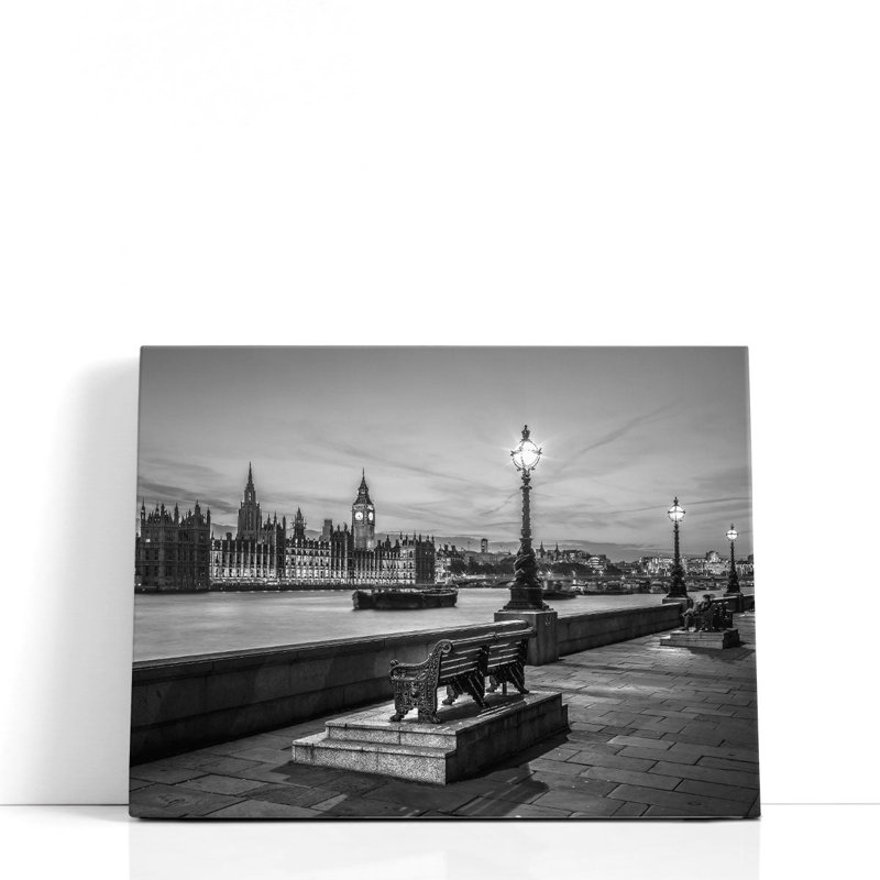 Bancs près de la promenade à côté de la Tamise - impression sur toile, H 18 po x l 24 po