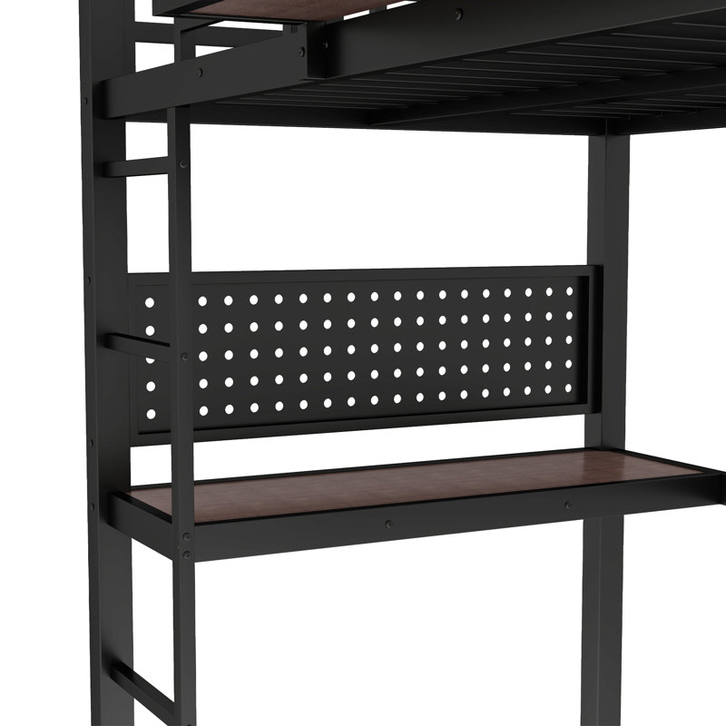 Lit mezzanine simple en métal avec bureau, panier de rangement, Twin XL