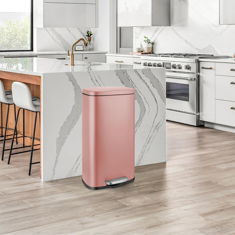 Stainless Steel Step On Multi-Compartment Rubbish & Recycling Bin - 30L, Pink