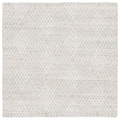 Kohde Abstract Hand Tufted Wool/Chenil/Cotton Geometric Rug in Silver/Ivory
