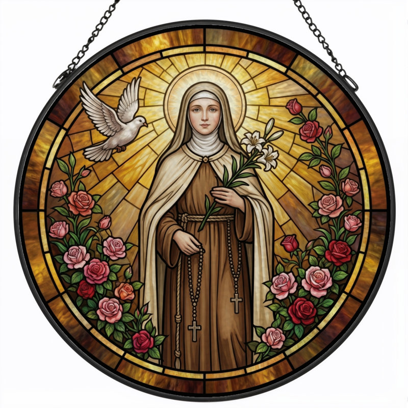 Panneau de vitrail Saint Rosary ， 7,8H, 7.8"H