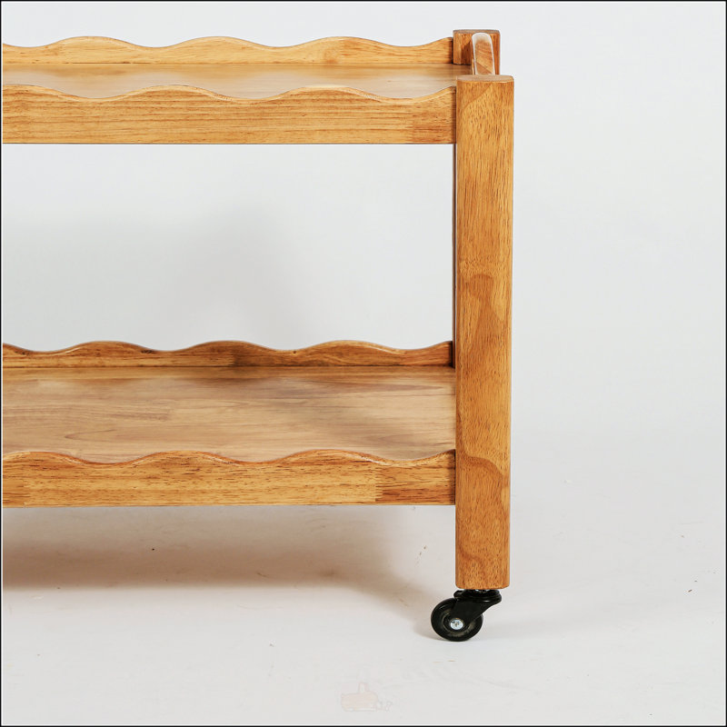 Table d'appoint roulante en bois d'hévéa massif, à 2 niveaux avec roues verrouillables et plateau amovible, robuste et durable pour de multiples utilisations