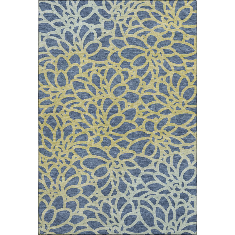 Premium Machine Washable Mayfield AMF2412 Floral Rug, Navy, 9' x 12'