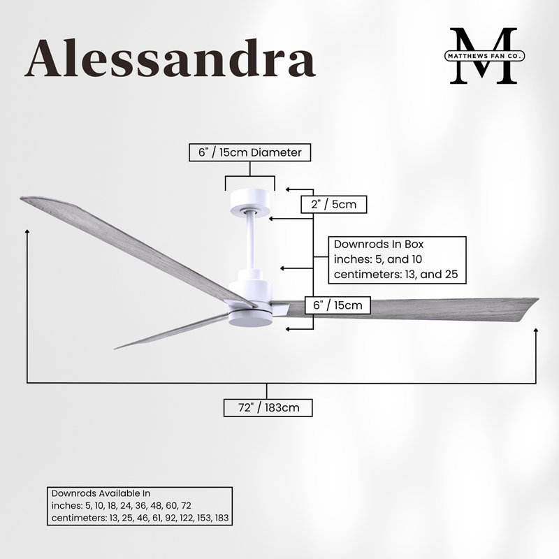 Alessandra Outdoor Downrod Ceiling Fan, Matte White, Barn Wood Tone