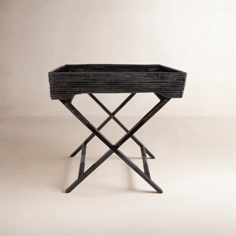 Artifacts Rattan Tray Top End Table, Tudor Black