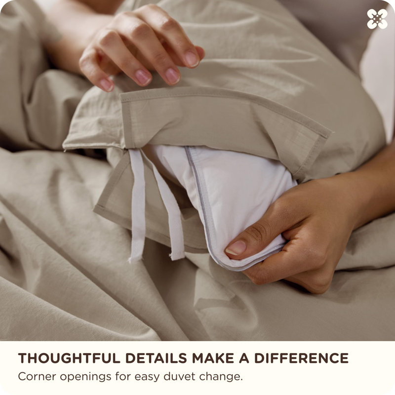 Ensemble de housse de couette en coton 100% coton à tissage flammé très grand avec literie de style lin, facile à changer, ensemble de literie 3 pièces, gris lin tanné, 104 po x 90 po