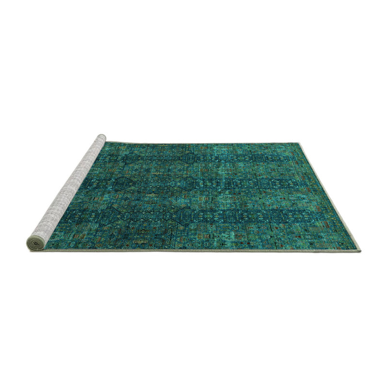 Tapis oriental en chenille tissé à la machine en bleu, Rond 8 pi