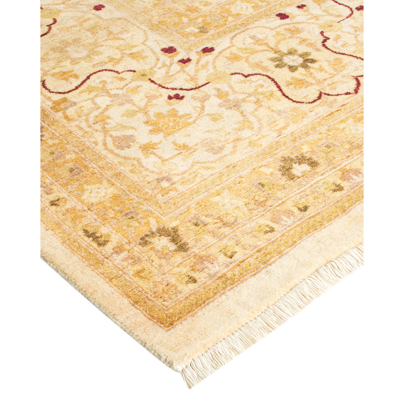 Tapis unique noué à la main Keenan - ivoire, 10 pi 1 po x 20 pi 10 po