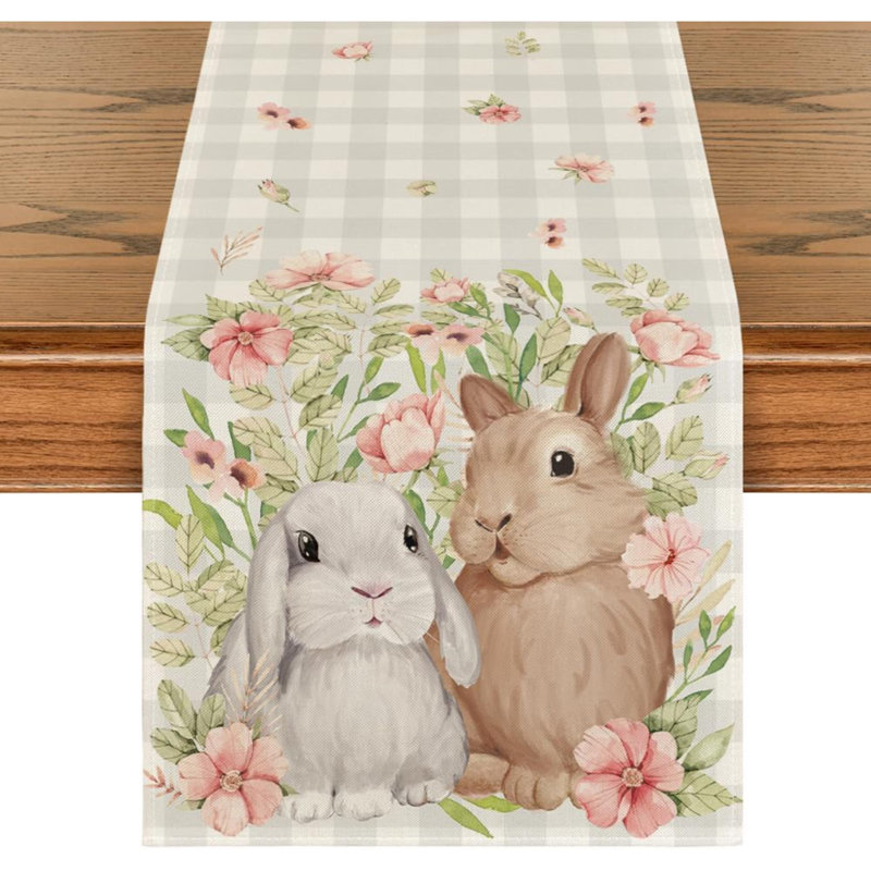 Fracine Rectangular Plaid Easter Polyester Table Runner, Beige