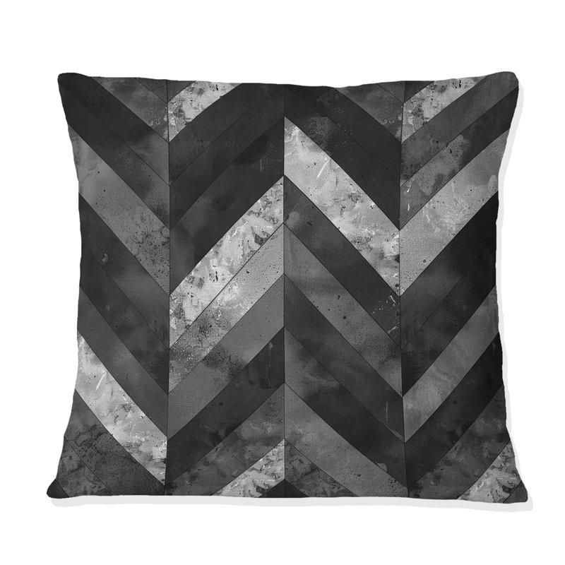 Imprimé à chevrons gris et noir I - Coussin décoratif moderne, H 18 po x l 18 po