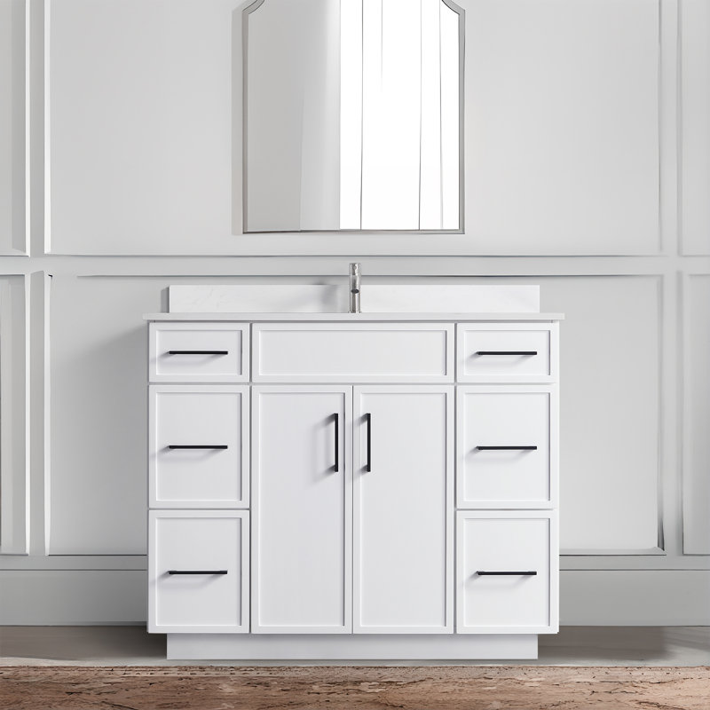  Capot - 3 l 42 po X P 22,00 po P 35,00 po Meuble-lavabo autoportant H en bois blanc avec plateau blanc