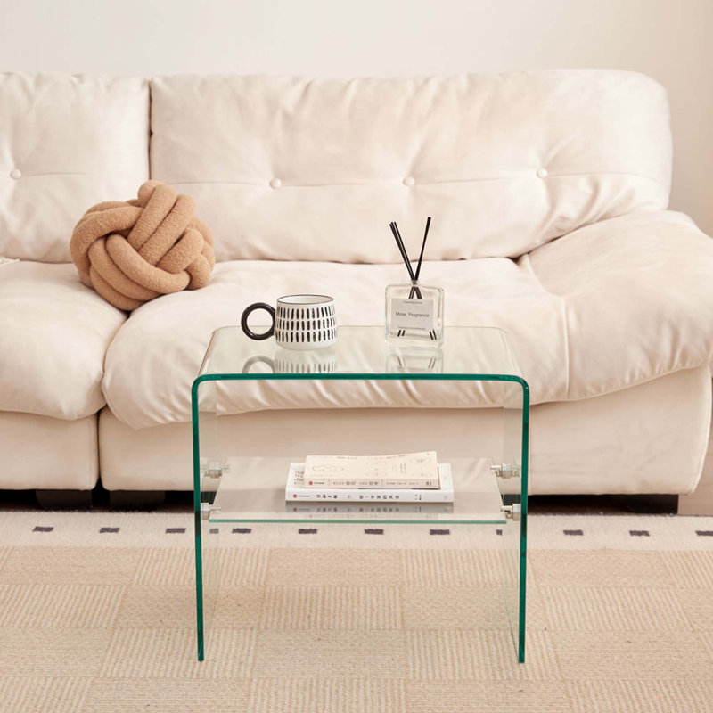 Table de bout et de bout en verre transparent, petite table de bout en verre trempé