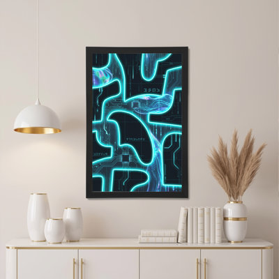 Neon Circuit Board Abstract Tech Pattern Canvas Wrapped Wall Art Oil Painting Print Set Of 1
