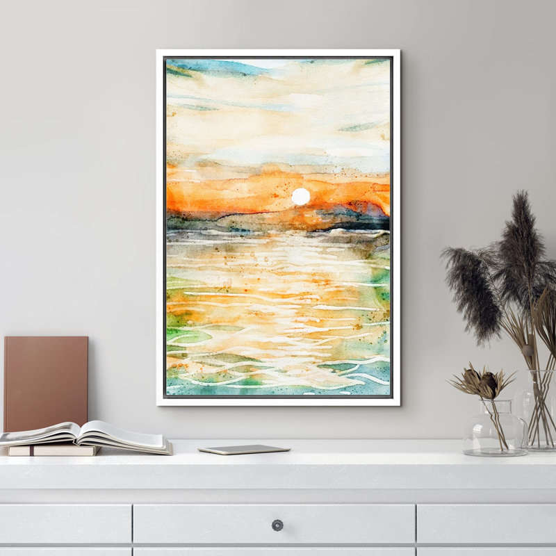 Abstract Colorful Strokes " Watercolor Explosion Sunset Ocean ", White, 24" H x 16" W