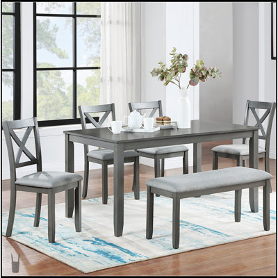 6 Piece Kitchen Dining Set, Rectangular Wooden Table With 4 Upholstered Chairs And A Bench For Comfortable Seating And Modern Aesthetic