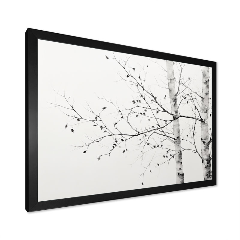 Arbre gris minimalisme bouleau II sur toile, H 24 po x l 32 po x P 1 po, Cadre photo noir simple