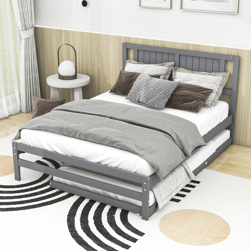 Lit plateforme double avec lit gigogne réglable, gris