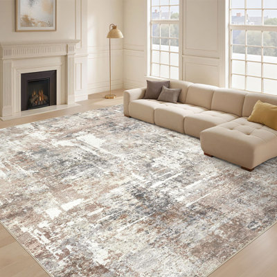 Modern Abstract Area Rug Non Slip Washable Rugs for Living Room Bedroom-Beige/Brown