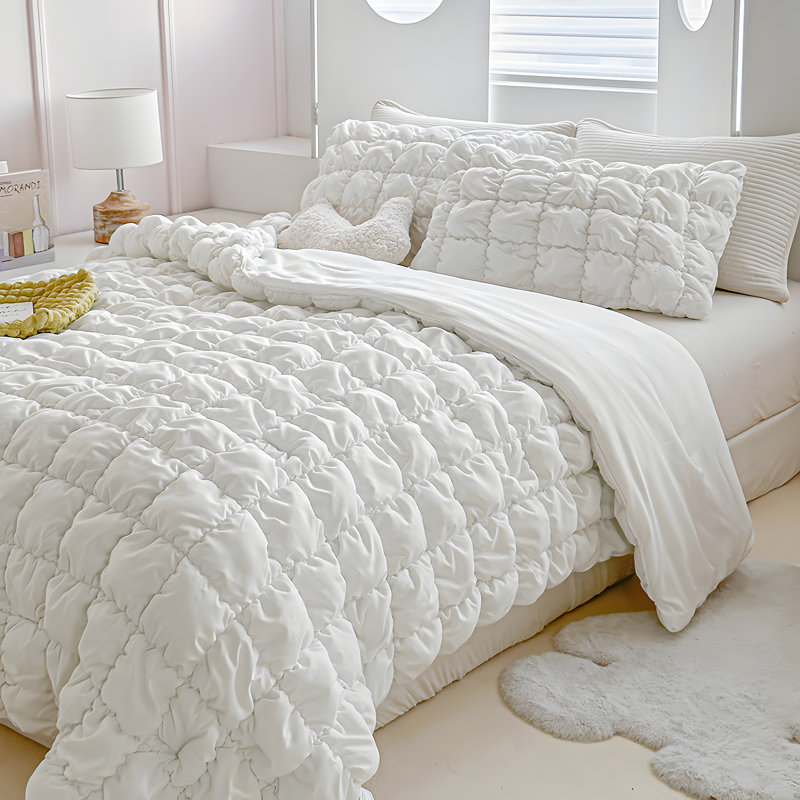 Cloudy Soft - ensemble de bohème touffeté en microfibre douce, Édredon pour grand lit + 2 taies décoratives, Boîte blanche