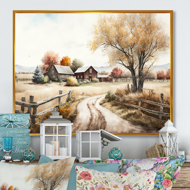 Art mural sur toile de ferme, reproduction de paysage de grange au printemps rustique - Belle grange au printemps VI