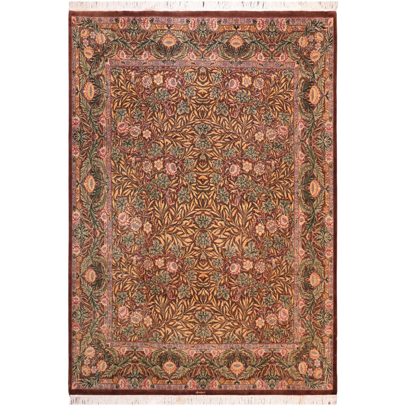 Isabelline Paata Floral Handmade Hand-Knotted Rectangle 8'3'' x 9'5'' Wool Area Rug in Red/Taupe/Green