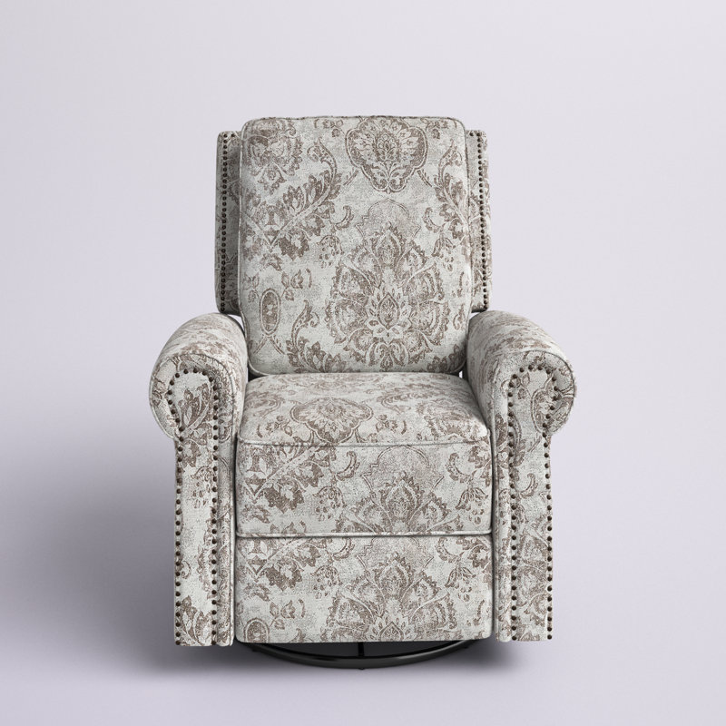 Adella 34'' W Rocking Swivel Nursery Recliner, Beige Graphic Print