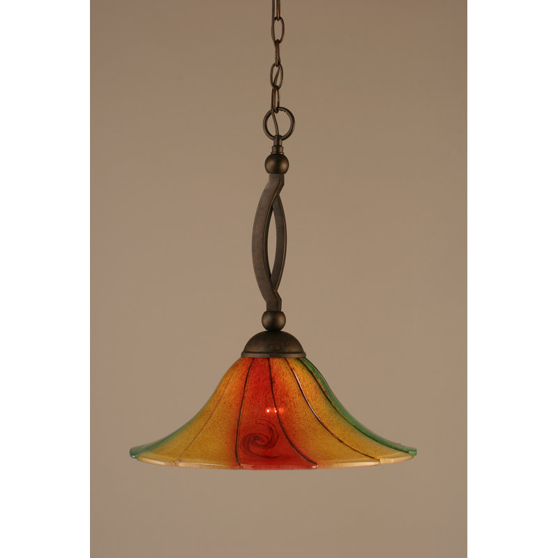 Bow Chain Hung Pendant Glass, Brushed Nickel, 19.5", Mardi Gras