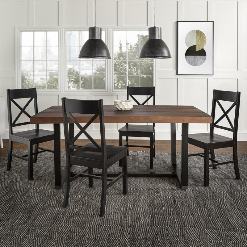 Ensemble de salle à manger 5 pièces en pin, Noyer / noir, 5 pièces: table, 4 chaises
