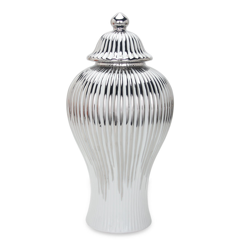 Vase en céramique avec couvercle Gaida, Grand, Blanc / argent