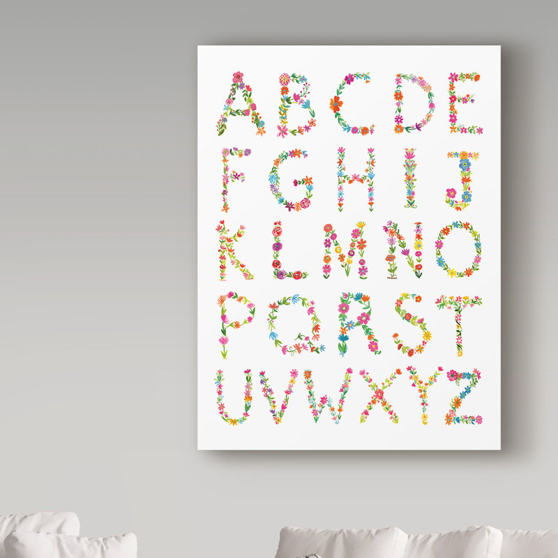 « floral alphabet », art sur toile, H 32 po x l 24 po x P 2 po