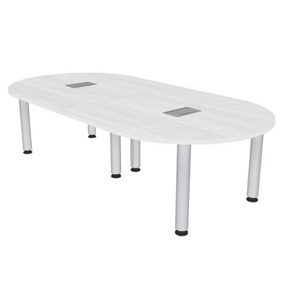 Table de conférence Racetrack avec puissance et données avec pieds en poteau argenté