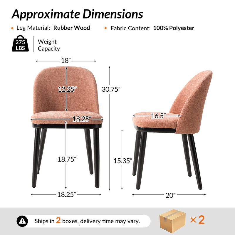 Chaise de salle à manger moderne avec structure en bois 18,25 po Kadyn, 4, Corail