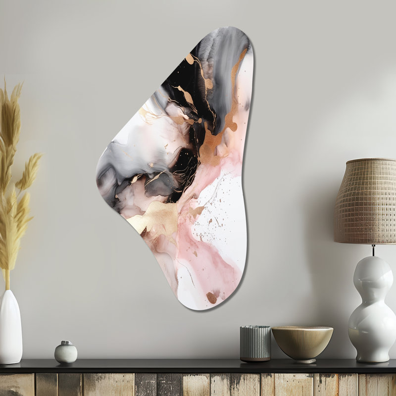Art textuel asymétrique en métal rose et noir texturé, H 39 po x l 21 po x P 1 po