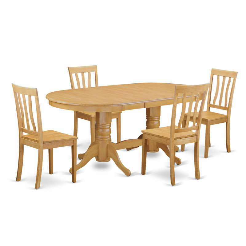 5 Piece Dining Set Includes an Oval Dining Table with Butterfly Leaf and 4 Kitchen Chairs, Oak