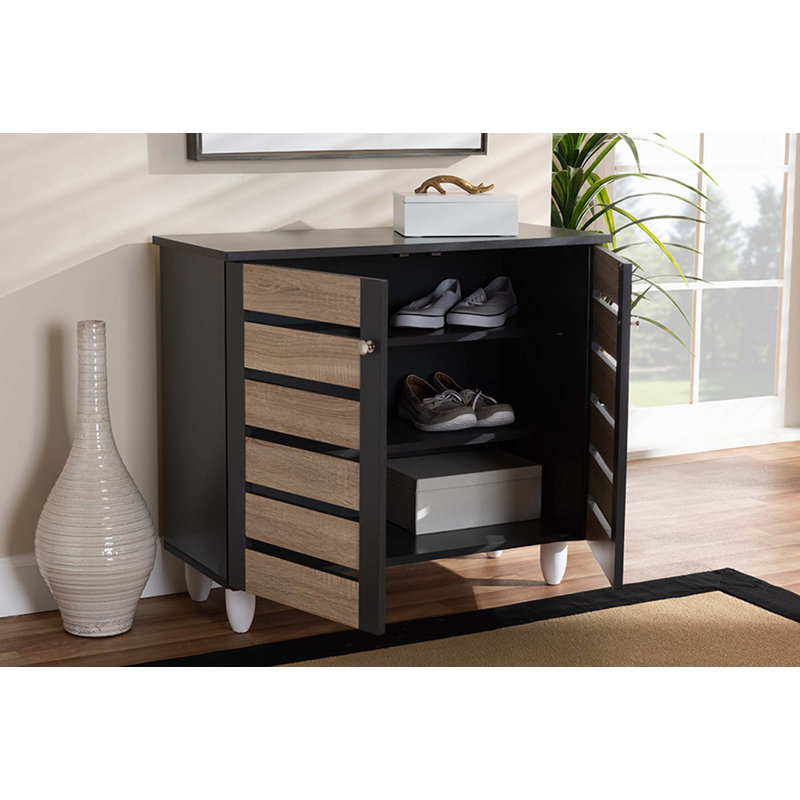 Adamstown 9 Pair Shoe Storage Cabinet, Oak/Dark Gray