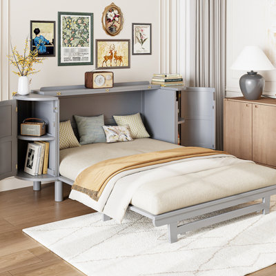 Modern Woven Queen Bed In Gray With Extra Storage Space And Rustic Charm Side Hidden Compartments
