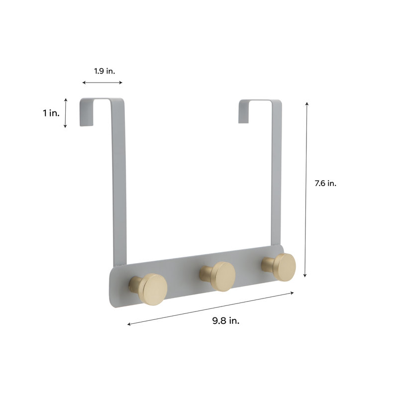 Gray and Gold Iron Over-the-Door 3-Hook Rack