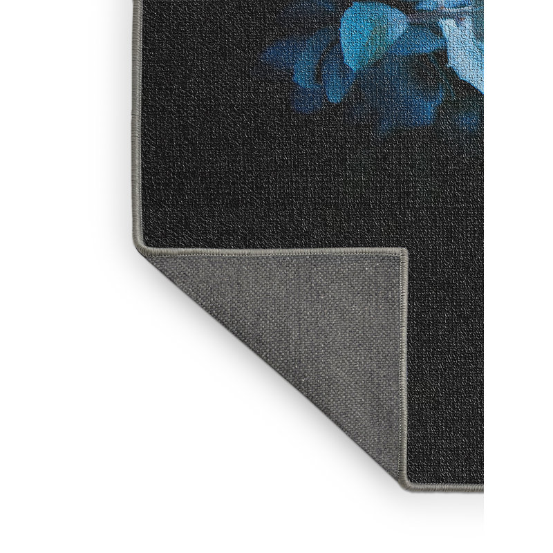 Tapis noir fleurs avec fond 56, Rectangle 2 pi x 5 pi