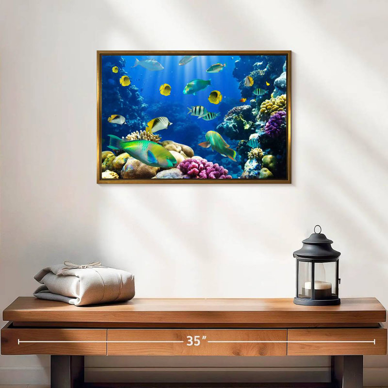 Underwater Sea Creatures, 19" X 13", Floating Frame Gold