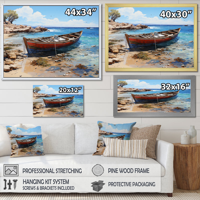 Bateau ancré II - impression, 30" H x 40" W, Cadre flottant noir