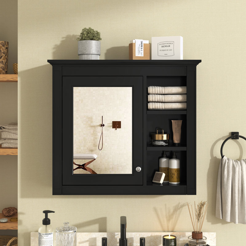 Armoire de rangement à pharmacie avec miroir, Noir