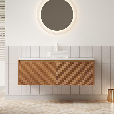 Meuble-lavabo mural avec plateau en pierre frittée
