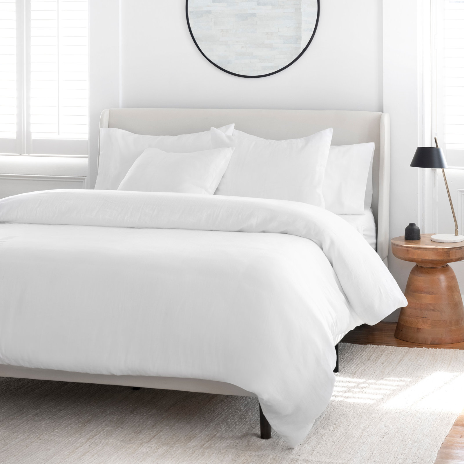 Kandice Cotton Percale Duvet Cover Set, White, Queen Duvet Cover + 2 Shams