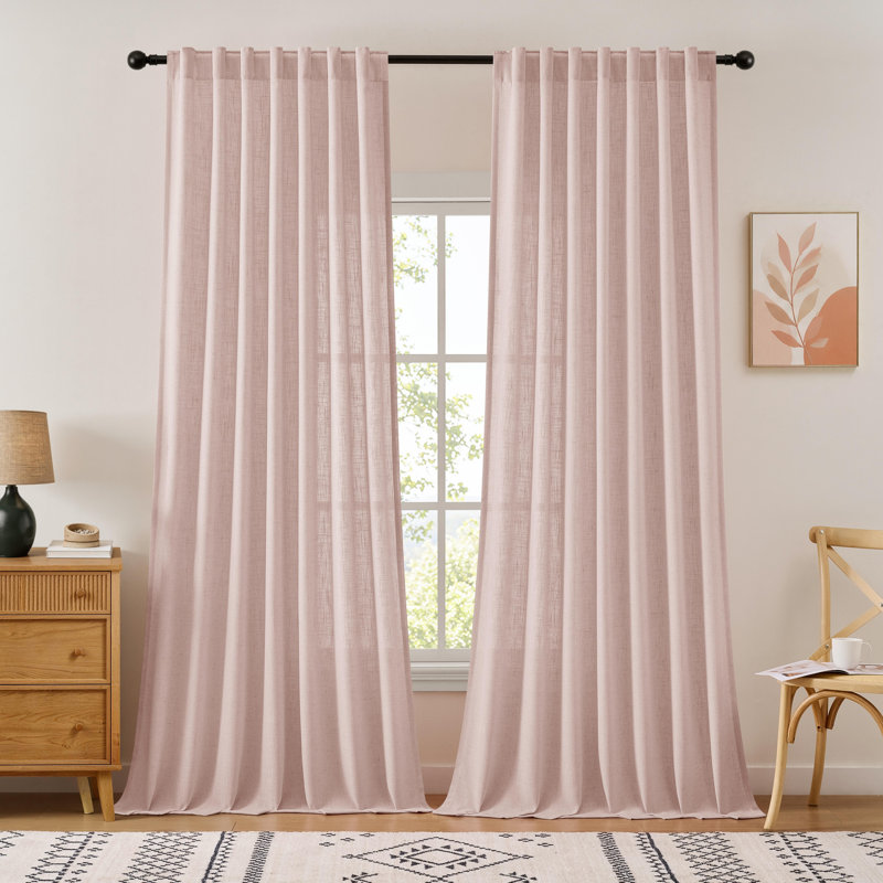 Paire de rideaux semi-transparents en mélange de lin Draycott, Beige, L 52 po x L 96 po